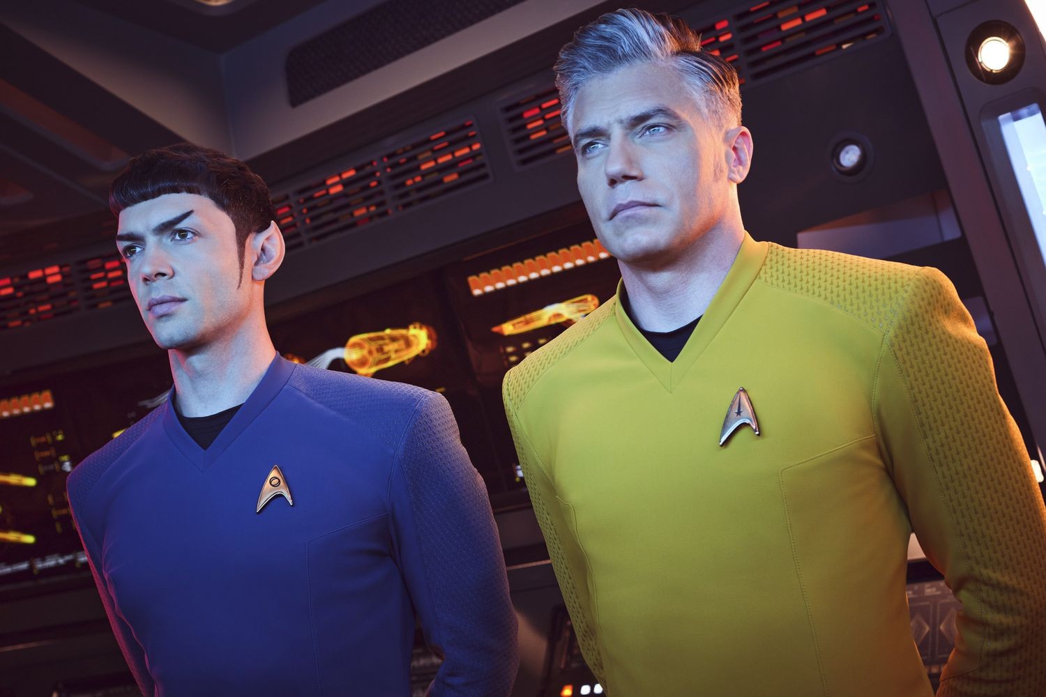 Anson Mount as Captain Pike alongside Captain Spock in Star Trek: Strange New Worlds