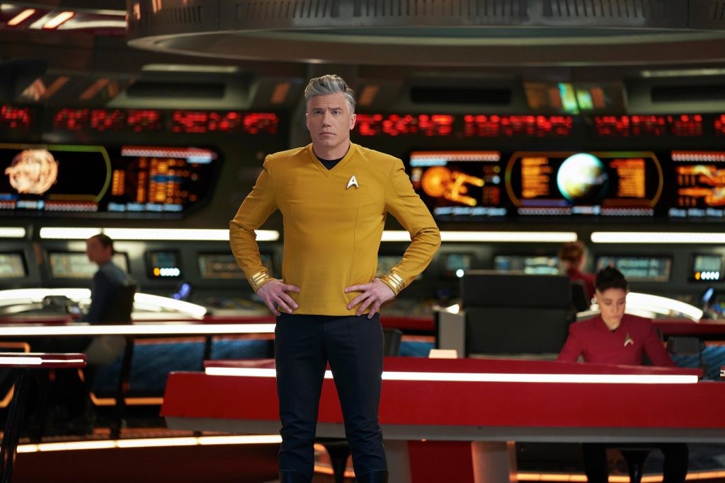Anson Mount takes his position as leader of the ship Captain Pike in Star Trek: Strange New Worlds