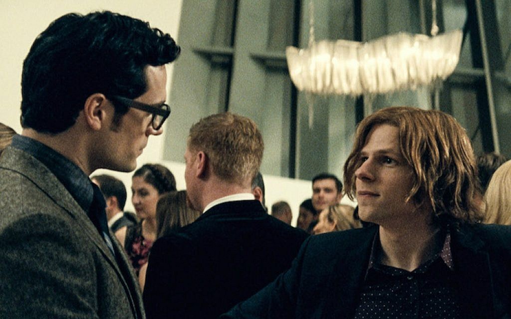 Jesse Eisenberg as Lex Luthor with Henry Cavill in a still from Batman v Superman