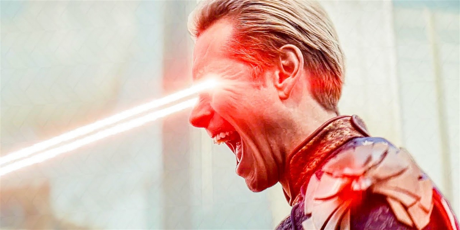 An angry Homelander firing laser off his eyes in a still from The Boys