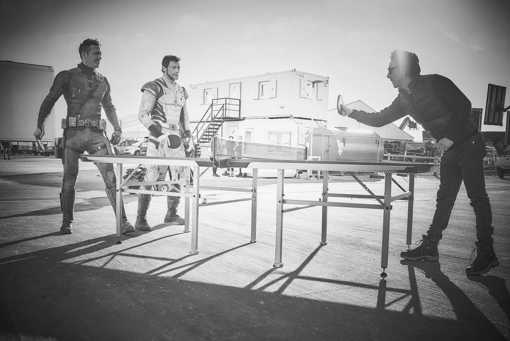 Reynolds, Jackman, and Levy playing ping-pong on the sets of Deadpool & Wolverine