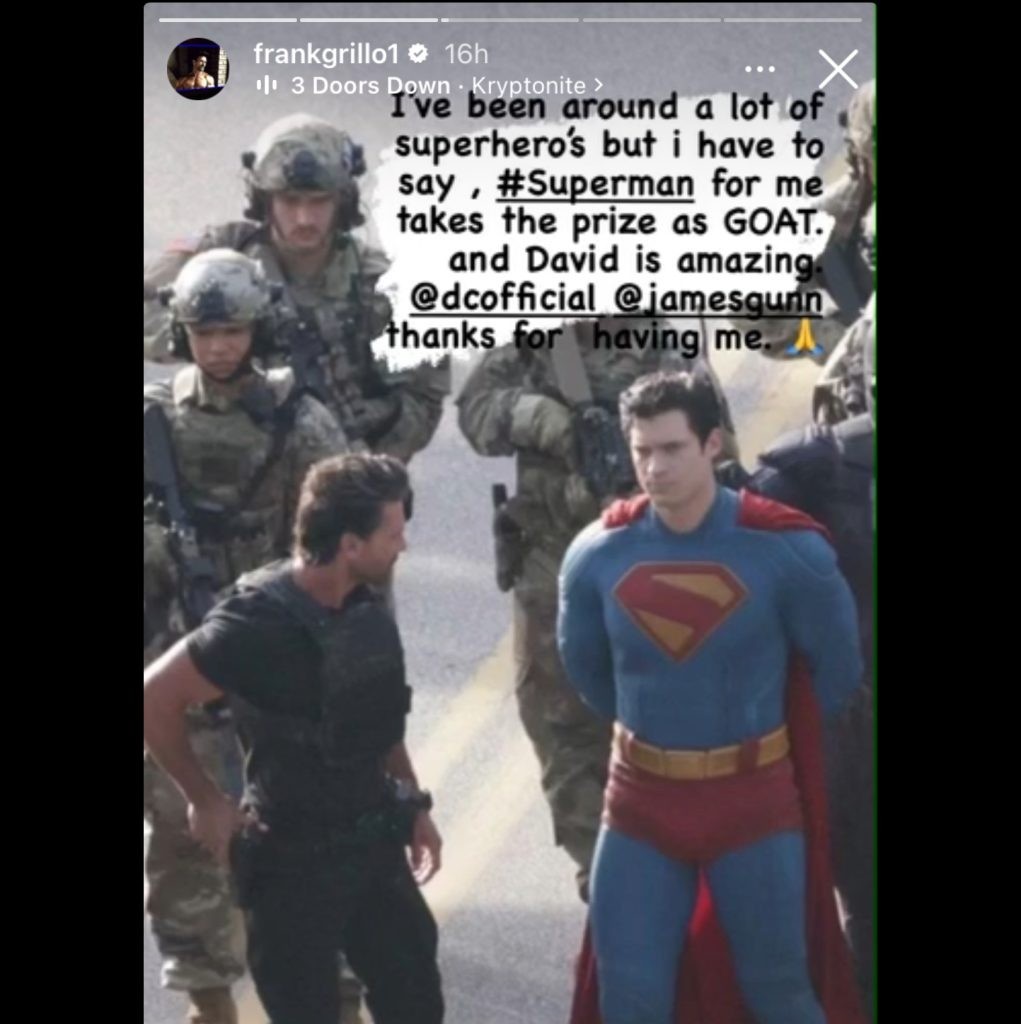 Frank Grillo shared a leaked Superman set image via Instagram story (@frankgrillo1)