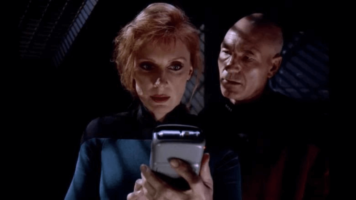 Gates McFadden and Patrick Stewart in Star Trek: The Next Generation