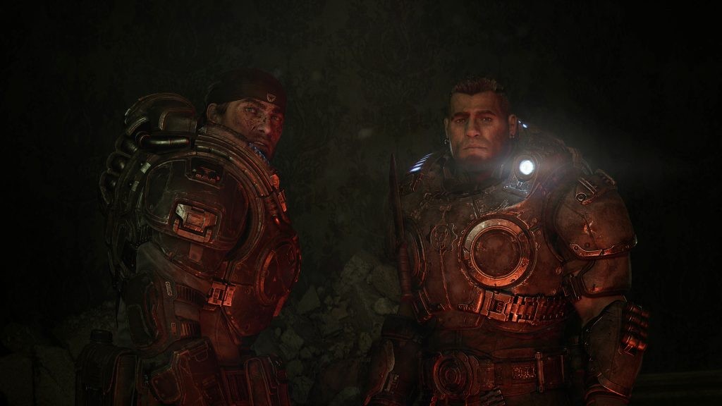 Marcus and Dom look on in Gears of War: E-Day.