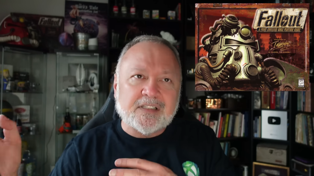 A screenshot of Tim Cain from his video regarding returning to Fallout.