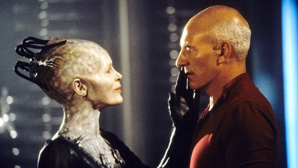 Patrick Stewart as Picard with the Borg Queen in Star Trek: First Contact