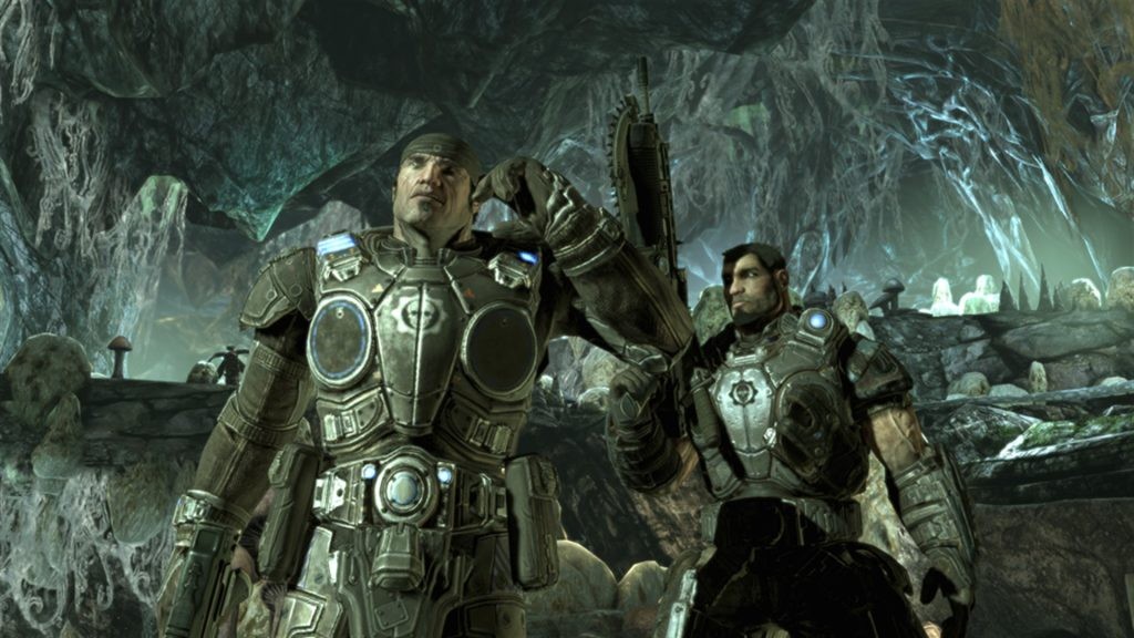 Still from Gears of War 2, featuring Marcus Fenix and Dom.