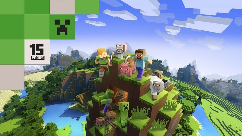 Image officielle de Minecraft montrant 15 ans de célébration.