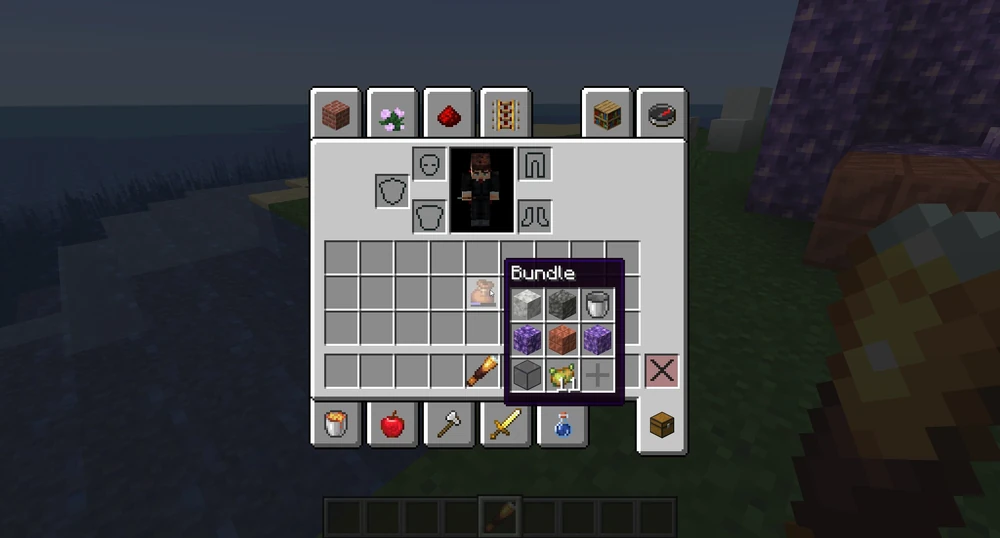 Une image fixe de l'inventaire de Minecraft, montrant à quoi ressembleront les bundles dans le jeu.