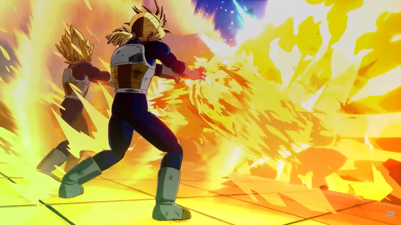 Vegeta and Trunks in an Energy Clash against Perfect Cell in Dragon Ball: Sparking Zero. Credits: Bandai Namco