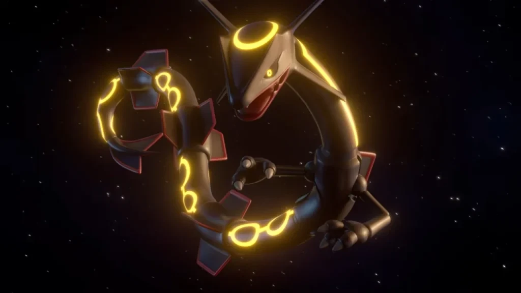 Dark Rayquaza floating in space.