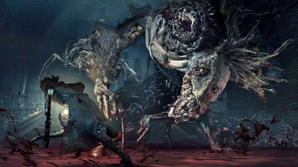 A Bloodborne player facing off against one of its many bosses.