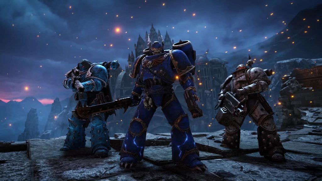 The Image shows the various character customization along with different weapons, that will be available in Space Marine 2. 