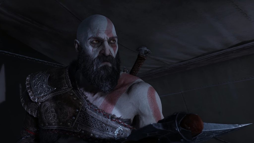 Capture d'écran du jeu God of War: Ragnarok mettant en vedette Kratos, le protagoniste principal du jeu vidéo.