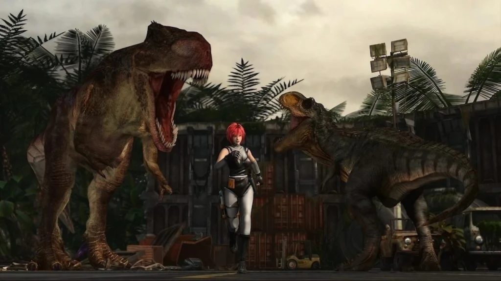 Dino Crisis Regina fleeing dinosaurs