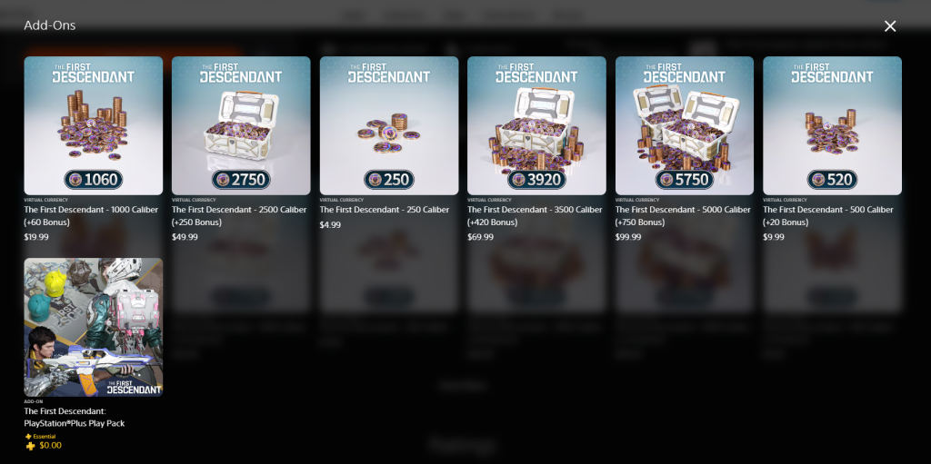 The prices for Caliber bundles are ridiculously high (Image via PlayStation)
