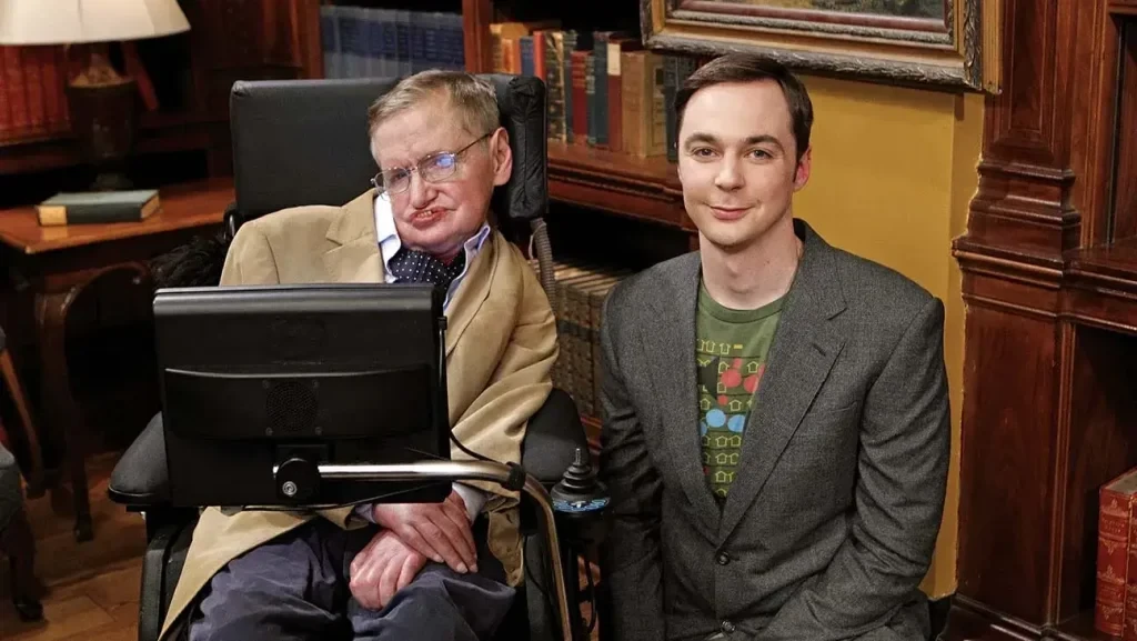 Stephen Hawking alongside Jim Parsons in a still from the series. | Credit: CBS.