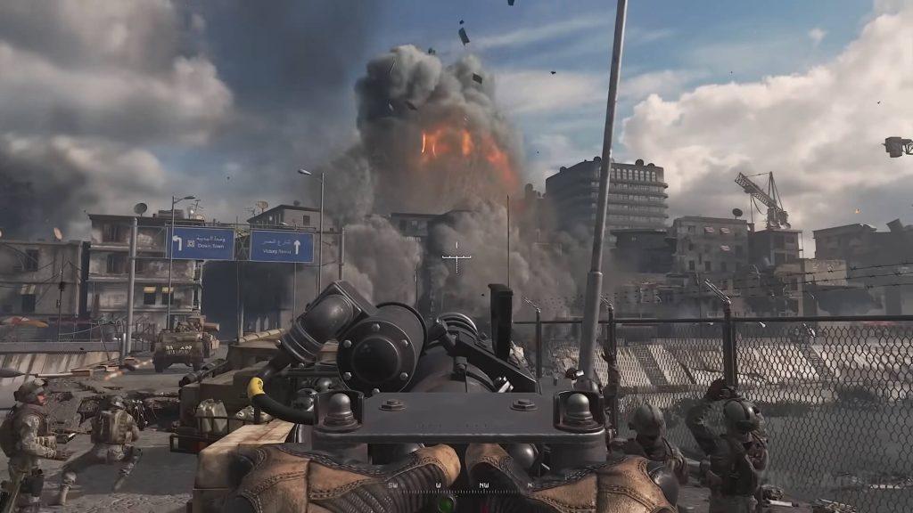 A building is blown off via an airstrike in Call of Duty Campaign Remastered.