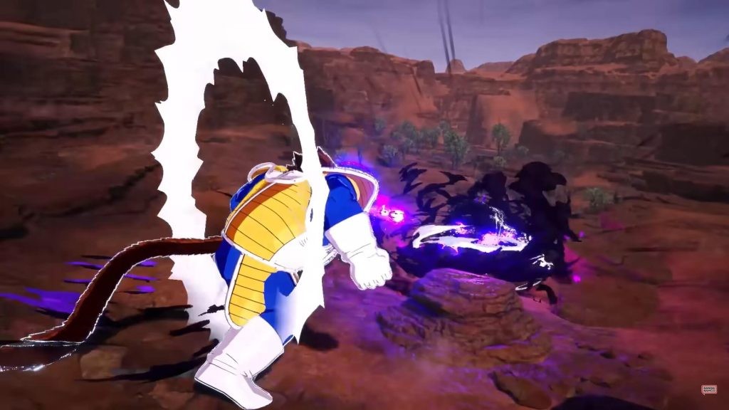 Image of Great Ape Vegeta using energy attacks against his rival, Goku.