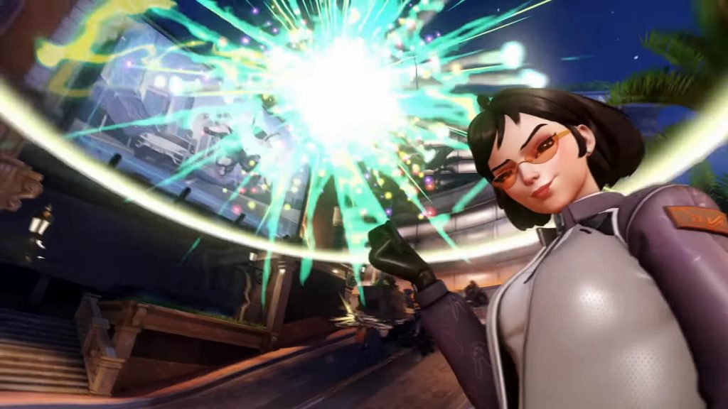 A scene from an Overwatch 2 trailer featuring D.va, a heroine of the game, using her ultimate ability. 