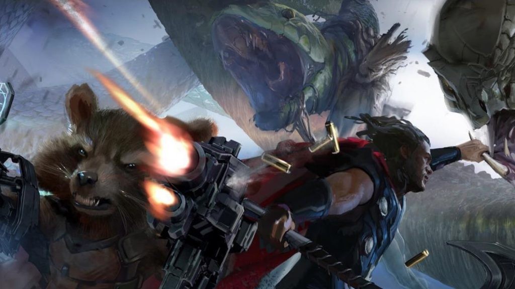 The artwork of Chris Hemsworth's Thor from Avengers: Infinity War