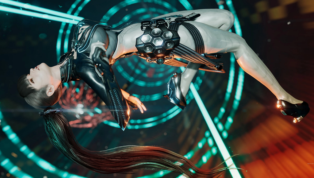 A still from Stellar Blade, featuring the game's protagonist, EVE.