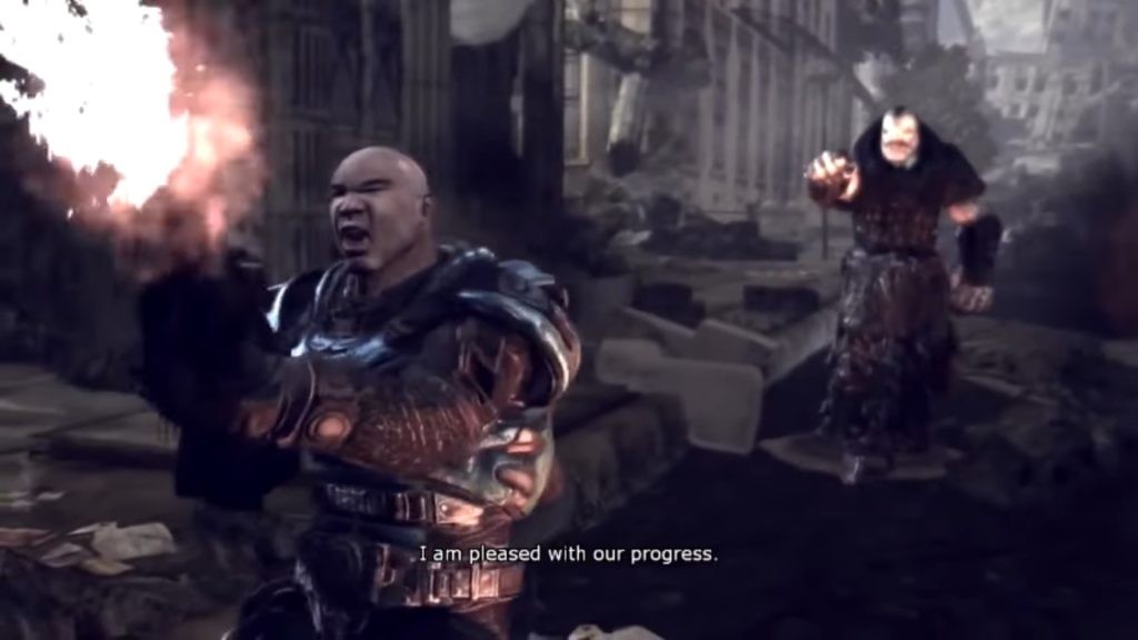 A screenshot from Gears of War 2006, right before Minh's demise.