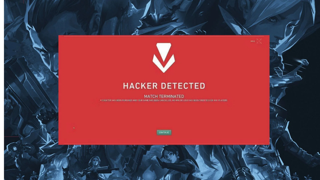 Hacker detected screen from Valorant. 
