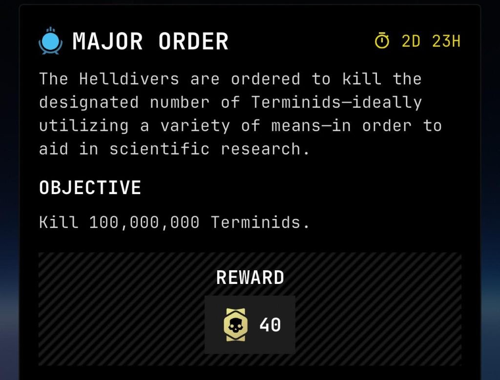 Helldivers 2, major order announcement. Image Credit: Arrowhead Game Studios