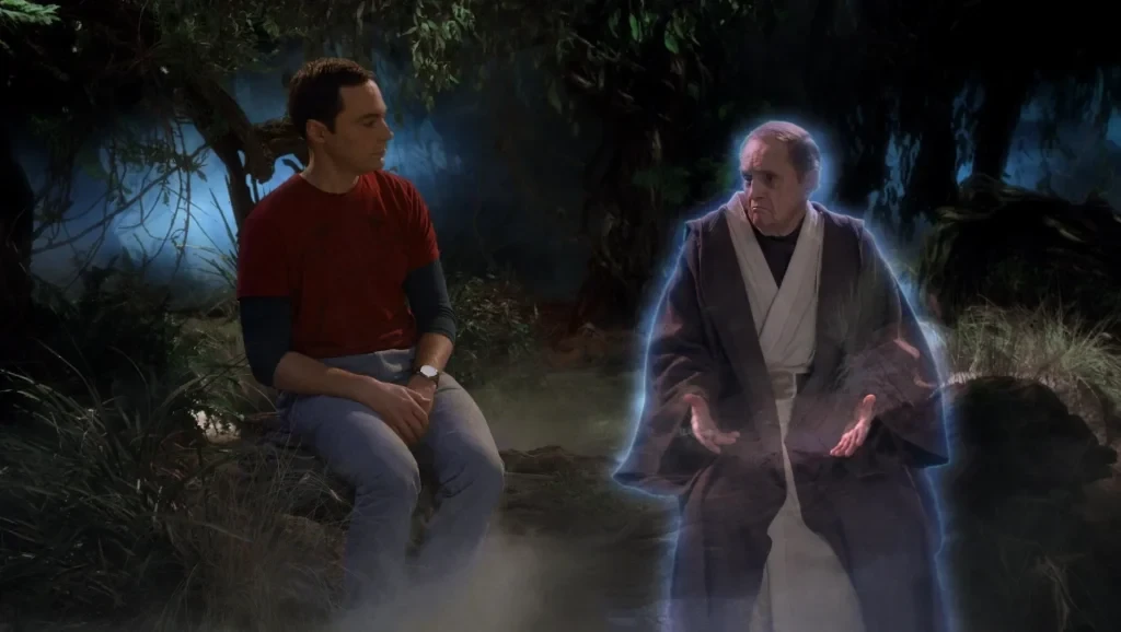 Bob Newhart and Jim Parsons in a still from The Big Bang Theory