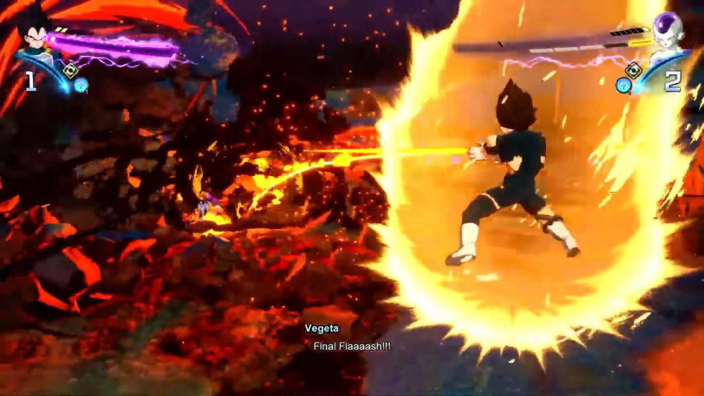 Vegeta uses Final Flash against Frieza on Planet Namek.