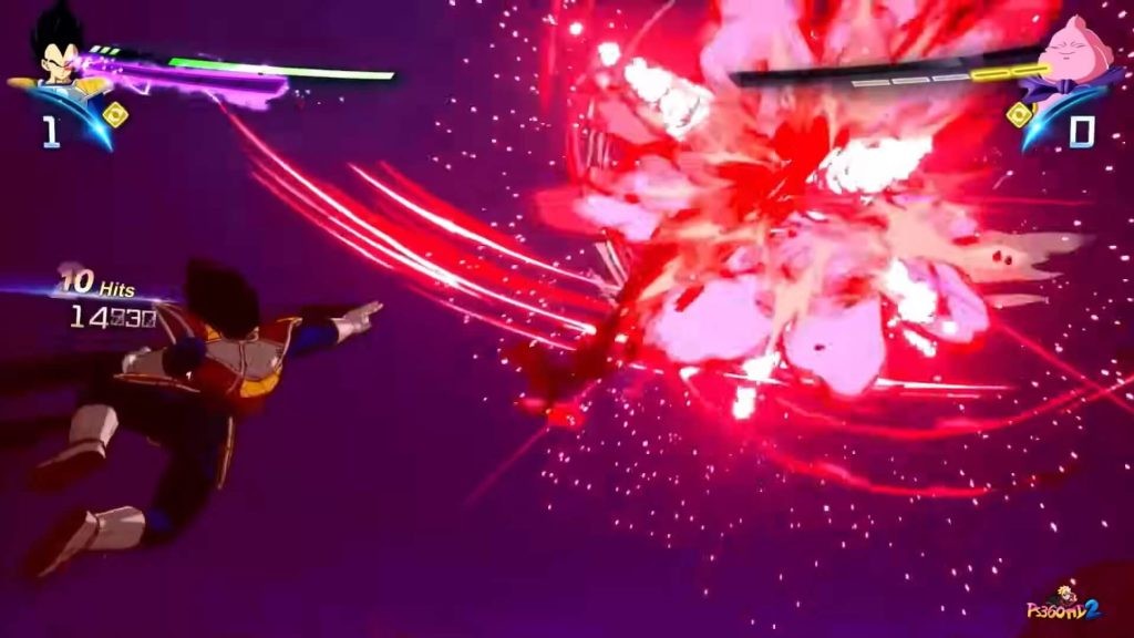 Vegeta using Dirty Fireworks on Majin Buu in Dragon Ball: Sparking Zero.
