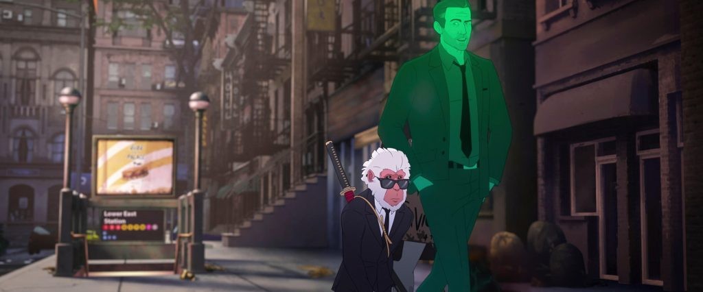 Marvel’s Hit-Monkey — “Return to Sender” — Episode 201 — Monkey makes a name for himself as a hitman in New York City while Bryce tries to reconnect with his daughter. But all that changes when Haruka arrives with Bonsai Master’s sword. (Courtesy of Marvel)