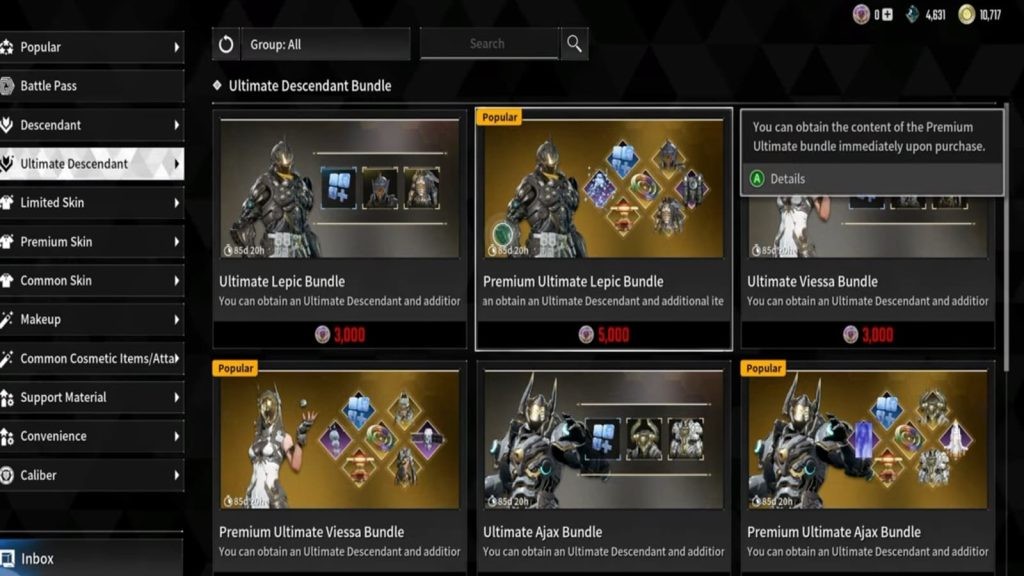 Bundle prices in The First Descendant.