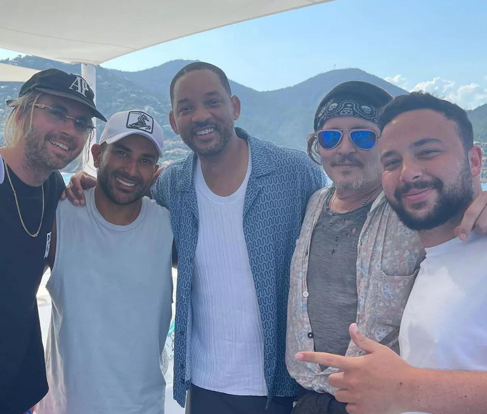 Will Smith and Depp among all the other members on the yahct. | Credit: @ahmedsaadofficial/IG.