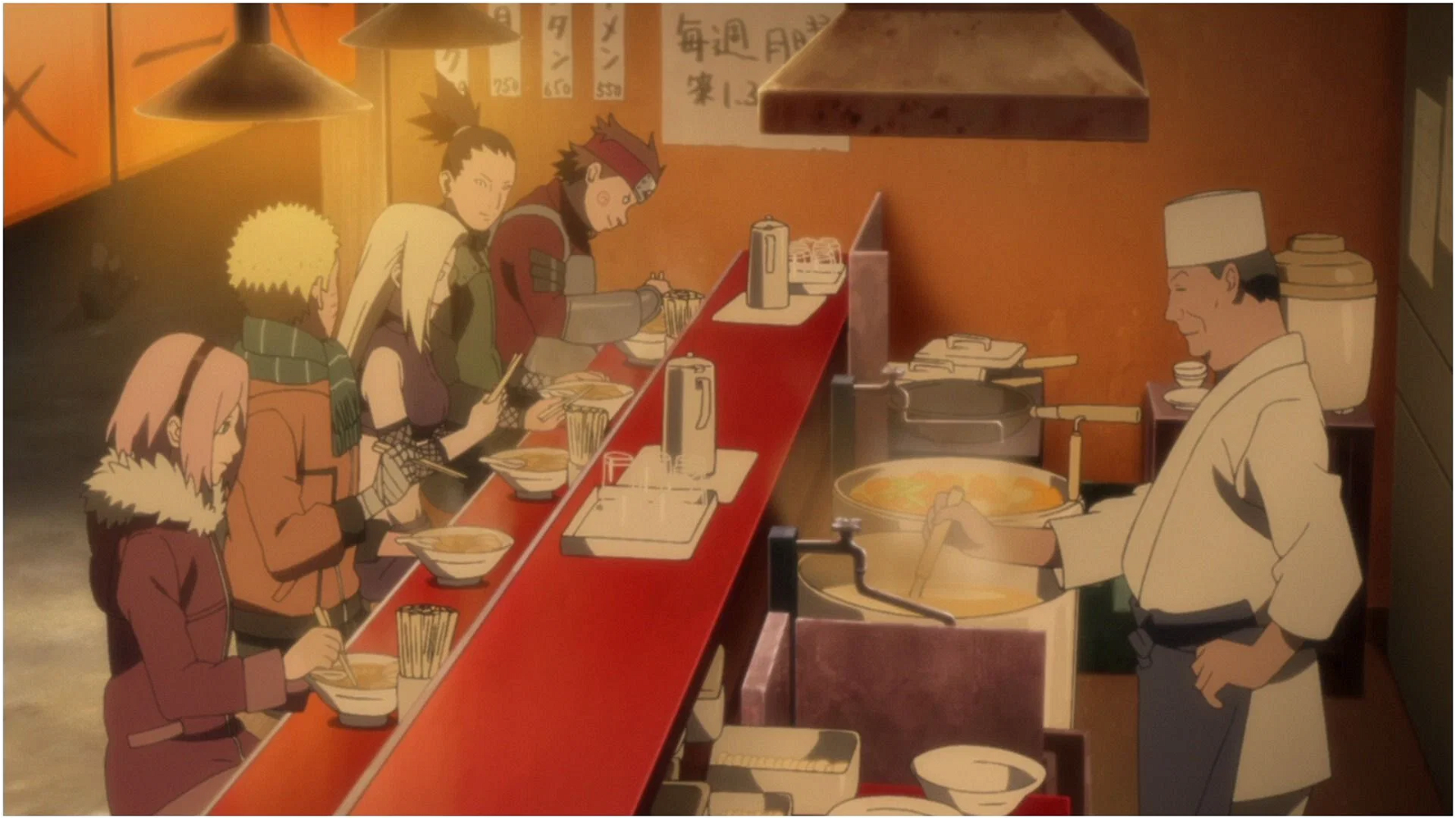 Naruto and his friends at Ichiraku Ramen (Credit: Studio Pierrot)