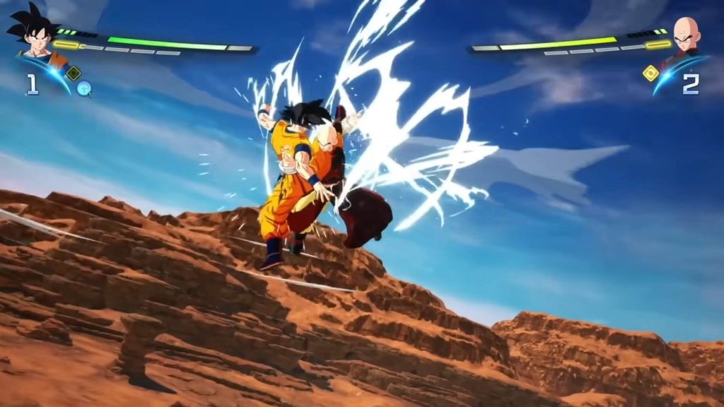 Goku and Tien Shinhan during a hand-to-hand combat in Dragon Ball: Sparking Zero.