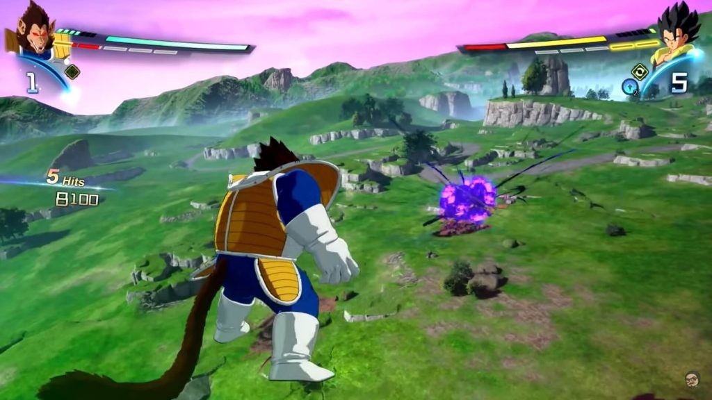 Great Ape Vegeta watches after using a Ki blast from his mouth in Dragon Ball: Sparking Zero.