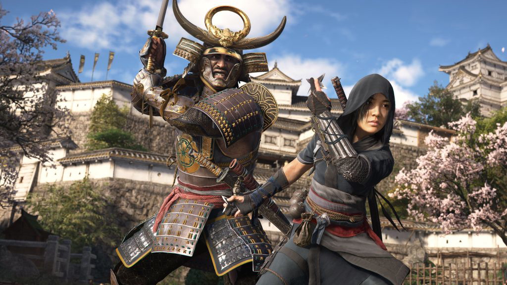 The image shows both the main protagonist, Naoe and Yasuke of Assassin's Creed Shadows. 