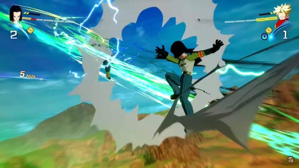 Android 17 using Super Electric Strike against Trunks in Dragon Ball: Sparking Zero.