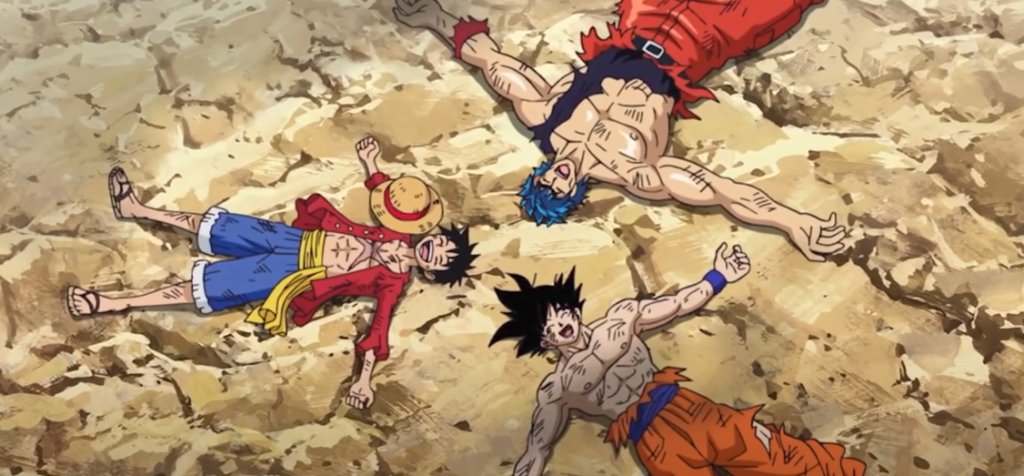 Goku, Luffy, and Toriko from Episode 99 of Toriko