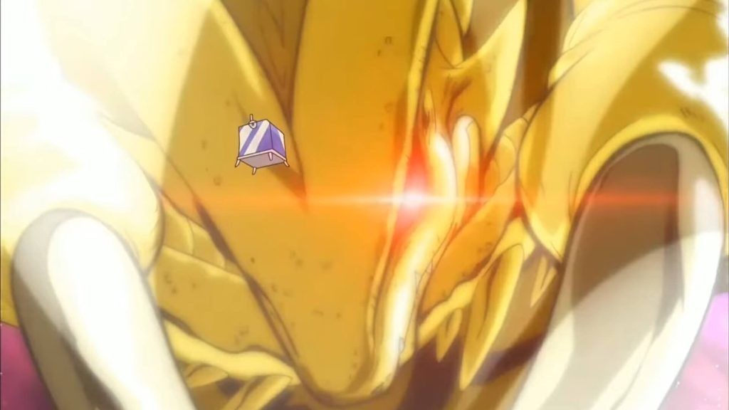 Super Shenron is seen waking from his slumber as others watch in Dragon Ball Super.