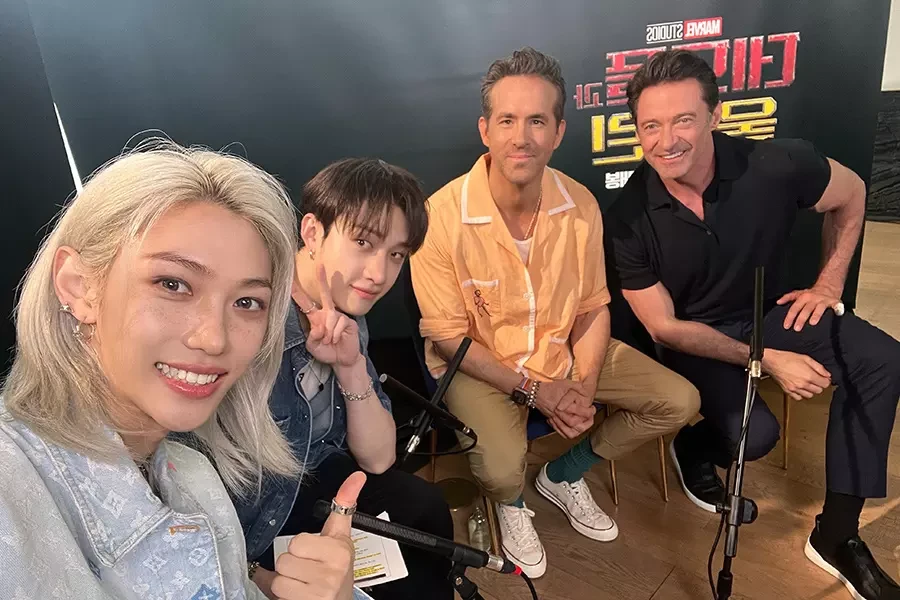 Stray Kids' Felix and Bang Chan with Reynolds and Jackman | Marvel Korea/YouTube