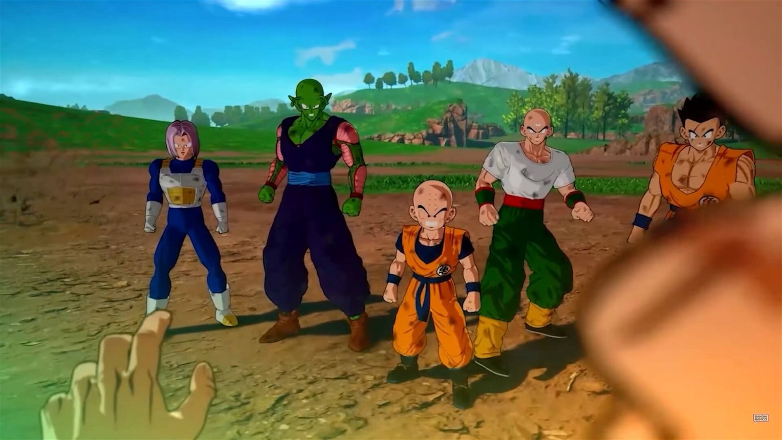 Piccolo is seen standing alongside Trunks, Krillin, Tien Shinhan, and Yamcha. Credits: Bandai Namco