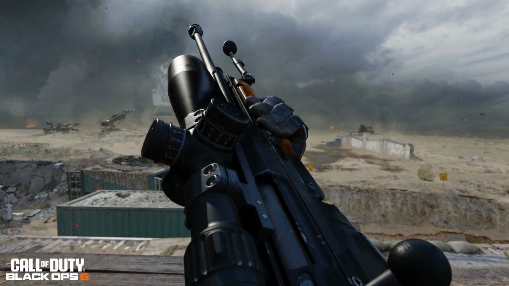 Call of Duty: Black Ops 6 screenshot shows the first-person POV of the player inspecting their sniper rifle.
