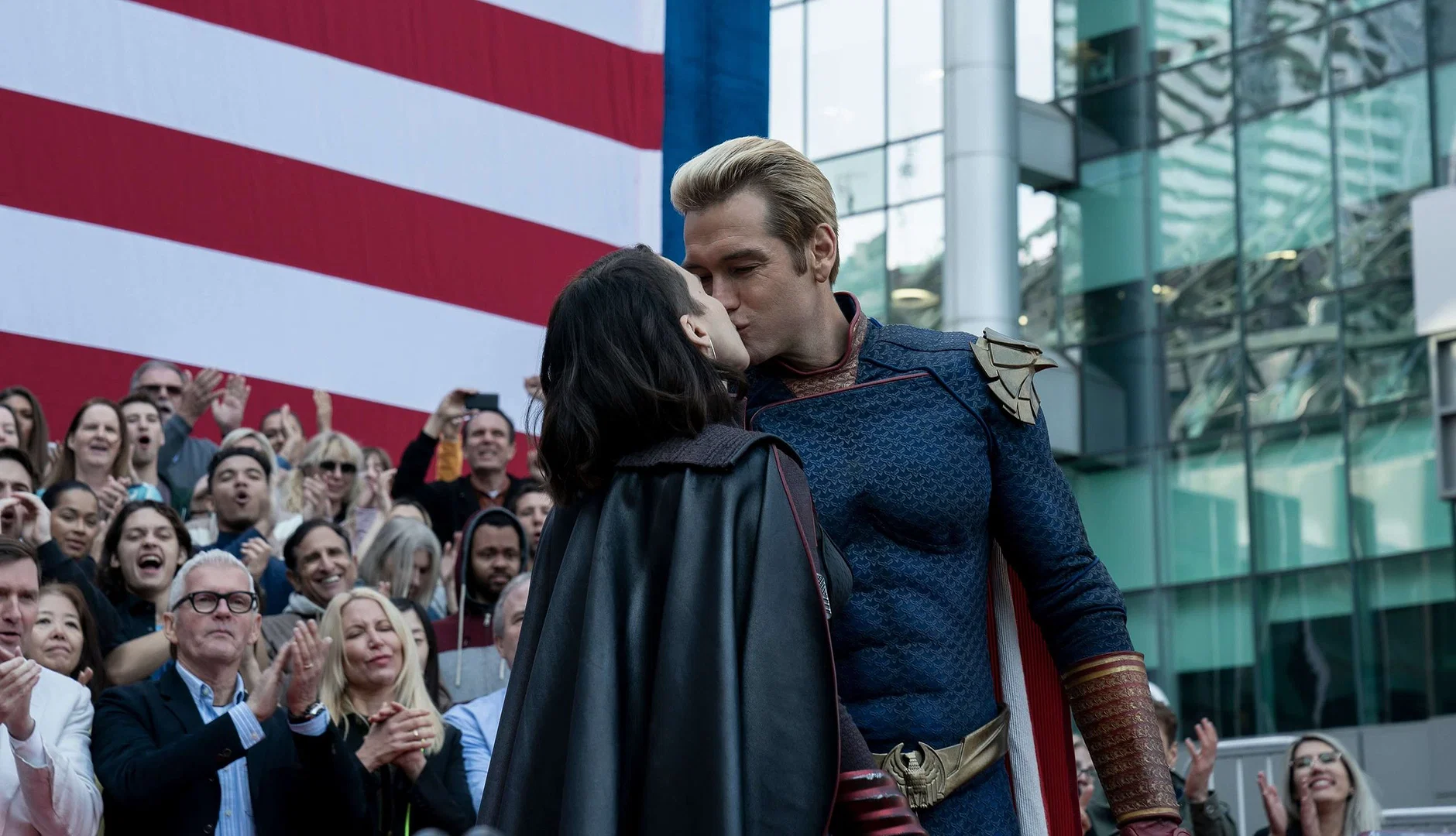 Did Soldier Boy Hint Stormfront is Homelander’s Mother? 14 a still from the boys featuring stormfront and homelander kissing