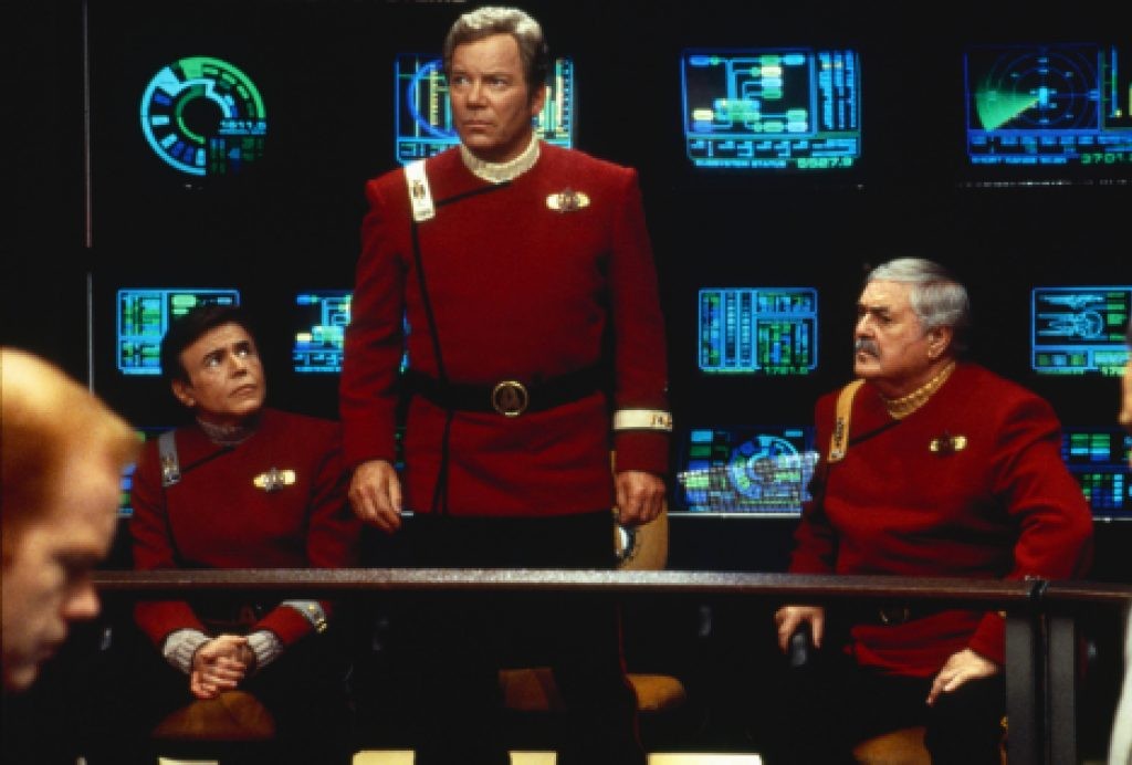 William Shatner, James Doohan, and Walter Koenig in Star Trek Generations [Credit: Paramount Pictures]