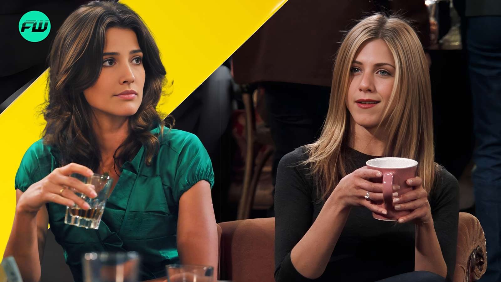 Cobie Smulders as Robin in How I Met Your Mother and Jennifer Aniston as Rachel in Friends