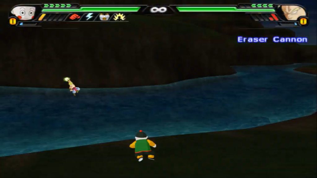 Chiaotzu during a battle against Broly as seen in Dragon Ball Z: Budokai Tenkaichi 3.