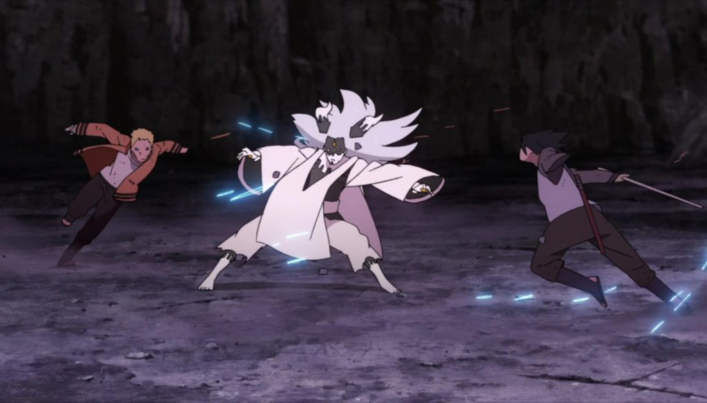 Naruto and Sasuke is fighting Momoshiki in anime
